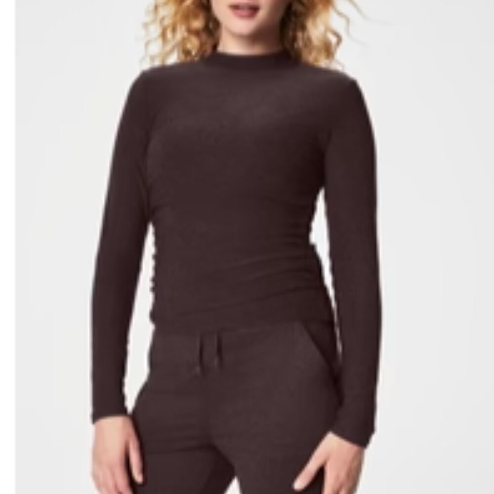 SPANX® SoftStretch Contour Mockneck Long Sleeve Top in Brown, Size Small